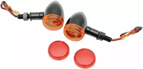 Red & Amber Turn Signals Mini Deuce Black Bullet Style for Harley Stud Mount