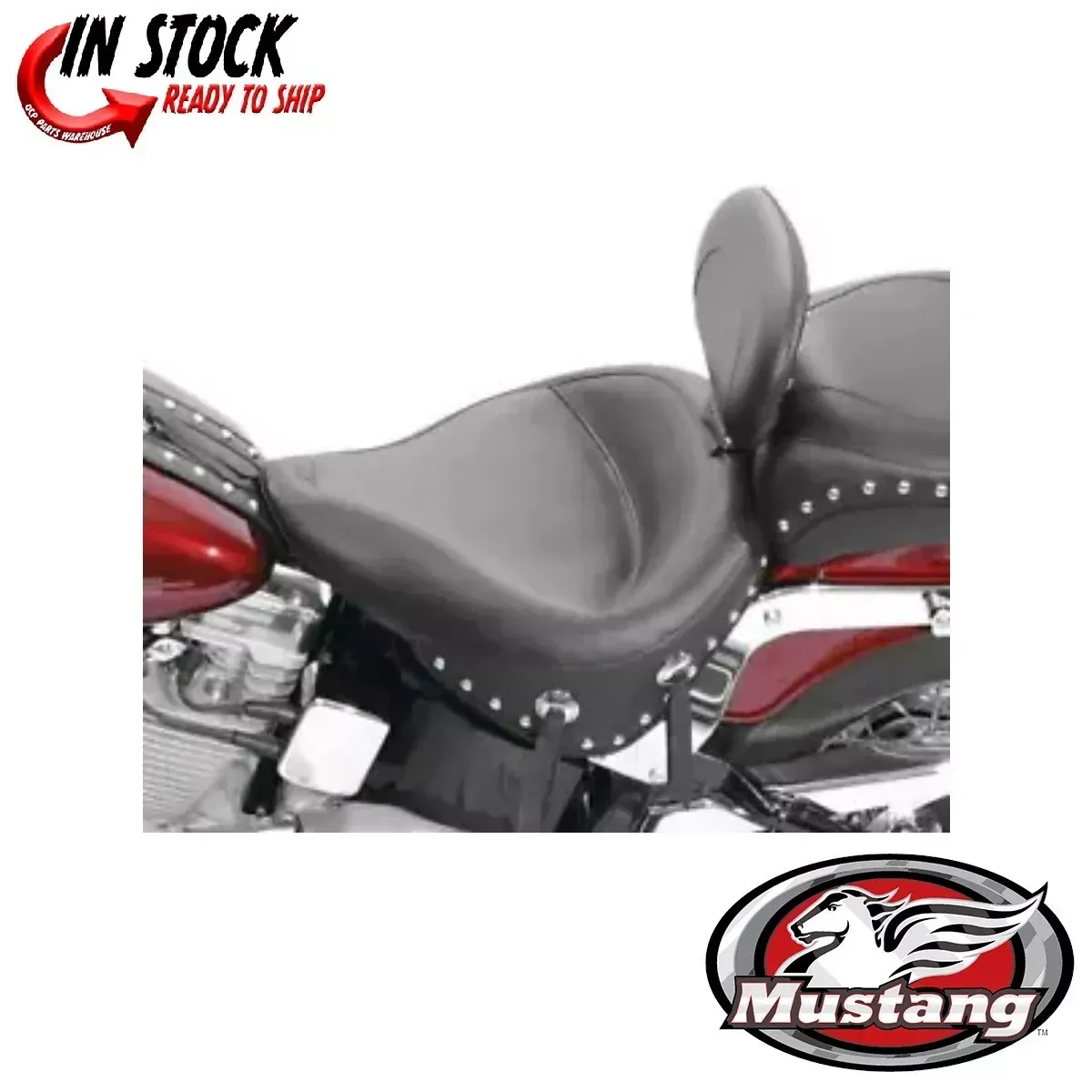 Mustang Wide Studded Driver Seat w/ Backrest 2000-06 Harley Softail FXST FLST
