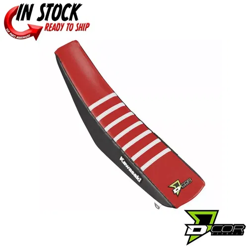 D'COR Seat Cover Black/Red, White Ribs Kawasaki KX250 2021 KX450 19-21