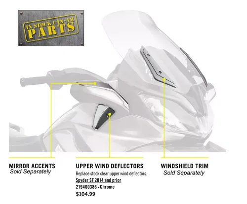 CAN AM SPYDER ST 2014 AND PRIOR CHROME UPPER WIND DEFLECTORS KIT#219400386