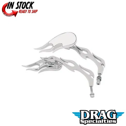 Drag Specialties Chrome Flame Style Die-Cast Pair of Mirrors for Harley