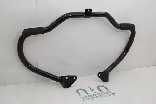 Black Front Engine Bar with Footpeg Pads for Harley Davidson by V-Twin