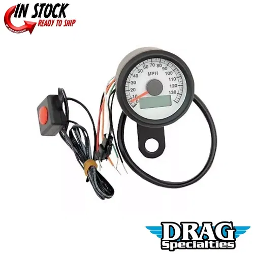 Drag Specialties 2210-0260 White Programmable Mini Electronic Speedometer