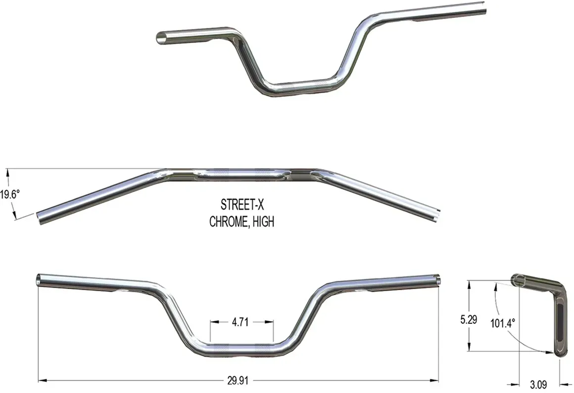 KHROME WERKS Fits Street-X Handlebars - High Bend - Chrome 300900