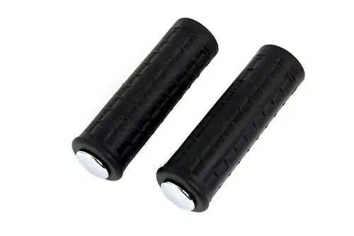 Replica Black Waffle Handlebar Grip Set with Chrome Plugs fits Harley Davidson