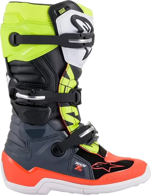 ALPINESTARS Youth Tech 7S Boots - Black/Gray/Red/White/Yellow - US Fits 2
