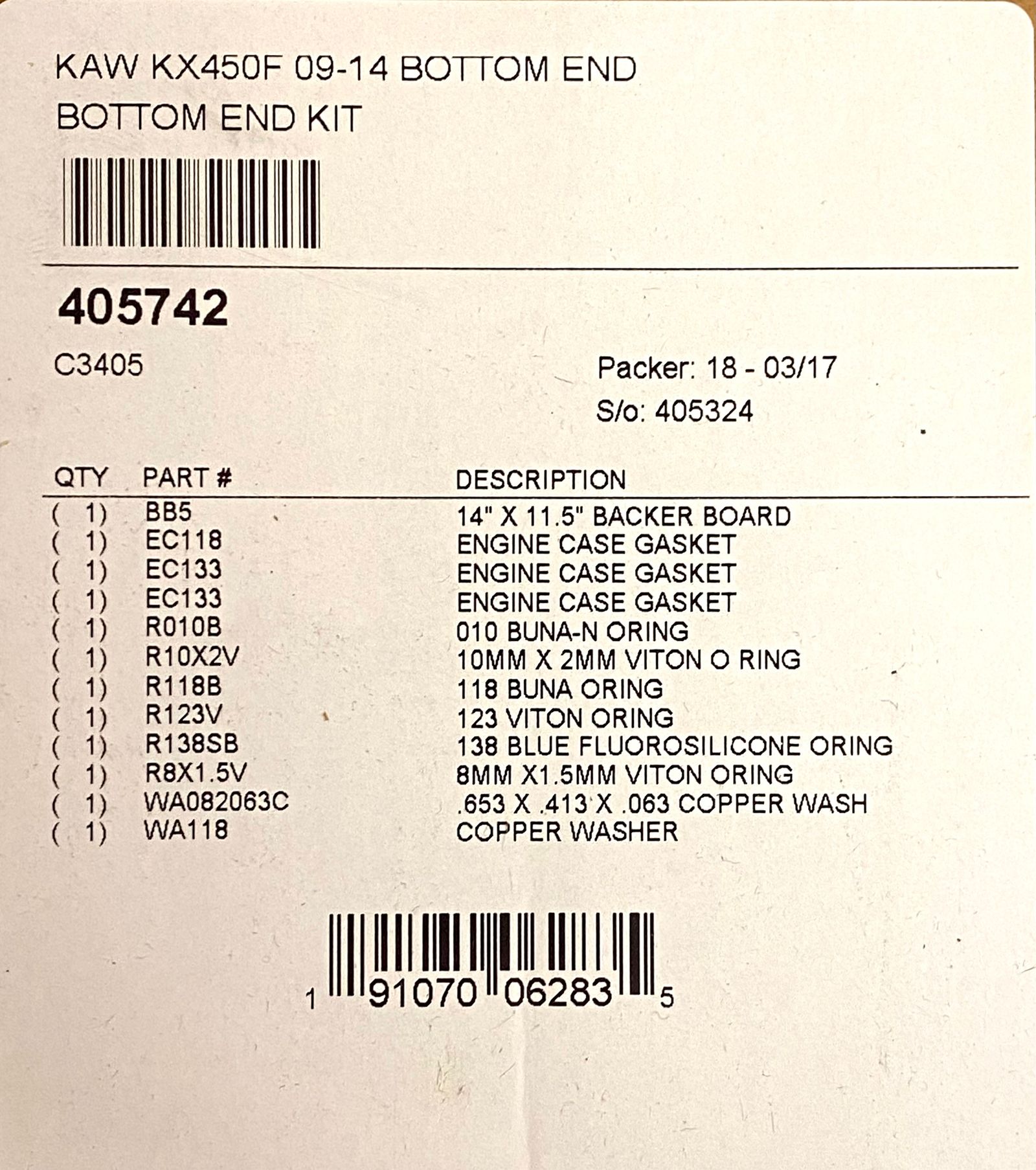 Cometic bottom end gasket kit Fits 2009-14 Kaw KX450F MX Locker