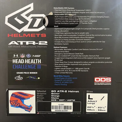 6D ATR-2 Helmet Size L Rare (Orange/Blue/Light Blue)