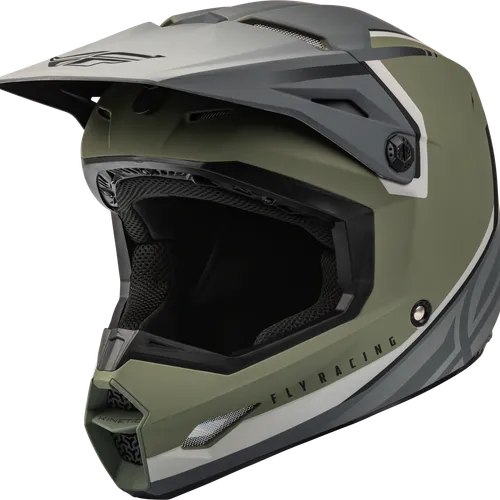 FLY RACING YOUTH KINETIC VISION HELMET MATTE OLIVE GREEN/GREY 