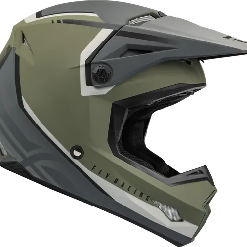 FLY RACING YOUTH KINETIC VISION HELMET MATTE OLIVE GREEN/GREY YM