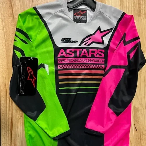 ALPINESTARS YOUTH RACER COMPASS JERSEY BLK/GRN NEON/PINK FLUO YL