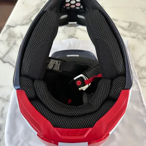 Fox V1 Ultra Helmet. Red/White/Blue 