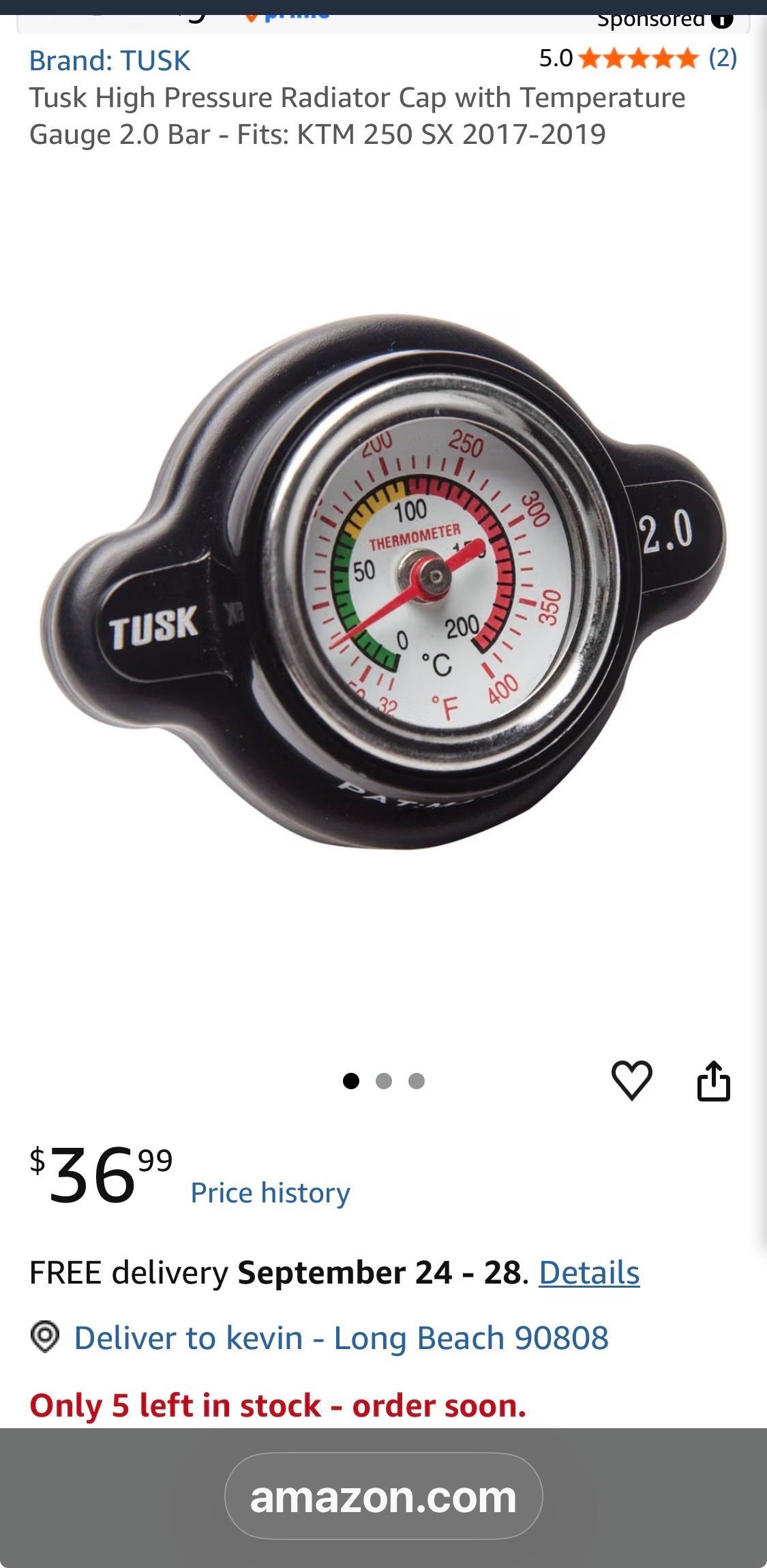 Tusk 2.0 Bar Temperature Gauge High Pressure Radiator Cap For KTM Husqvarna (03)