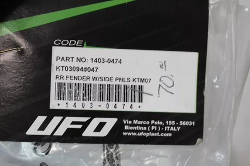 Ufo Rear Fender with Side Panels - '98-'19 KTM White KT03094-047