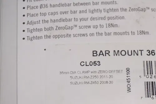 Renthal Fatbar 36 Bar Mounts 0º Offset CL053 36mm Suzuki RMZ250 RMZ450 A5
