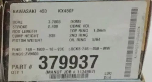 KX450 JE Piston Kit 12.5:1 379937 Engine Top Eng Rings Clip Pin Kawasaki KX M5