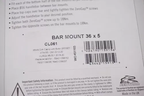 Renthal Fatbar 36 Bar Mounts 5º Offset CL061 36mm KTM Husqvarna 85-500 A5