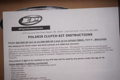 Polaris RZR XP 900 EPI Sport Utility Clutch Kit WE437035 H4