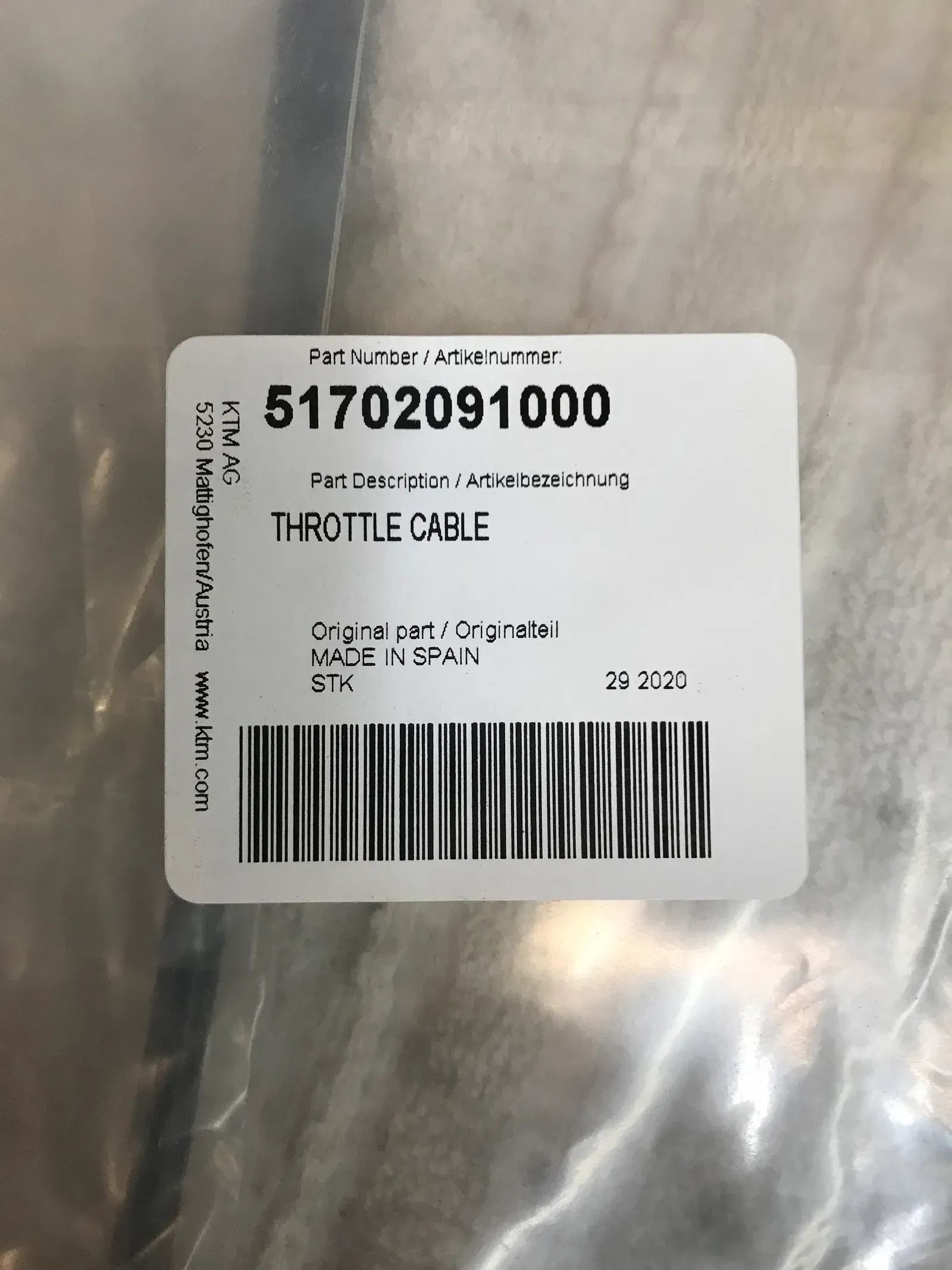 *NEW* Throttle Cable 21-22 KTM/Husky/GasGas 125cc