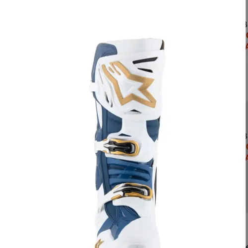 ALPINESTARS TECH 10 LE BOOTS WHITE/DARK BLUE/GOLD Size 9