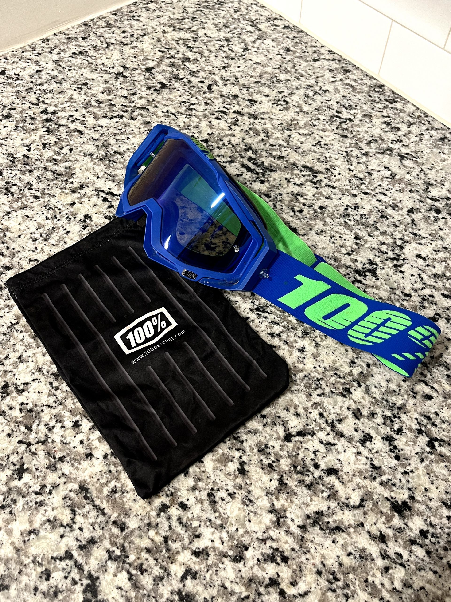 LIKE NEW 100 Percent Racecraft 2 Goggles - DREAMFLOW BLUE MIRROR LENS W/ Bag