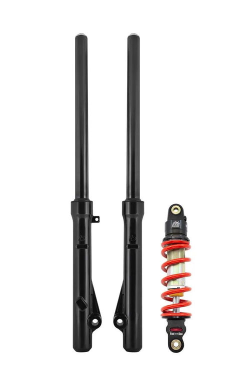TB Parts Forks, HD Springs w/Black TiN Coated Uppers, & 300# DNM Shock Kit – CRF110