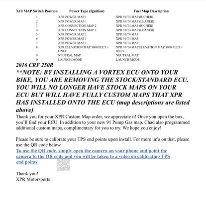 Vortex Ignition - XPR Tuned 16-17 Honda CRf250R