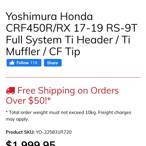 2017-2020 Honda crf toshi full ti exhaust