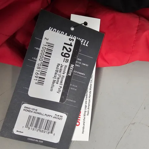 BRAND NEW FOX RACING HONDA PUFFY JACKET SIZE MD