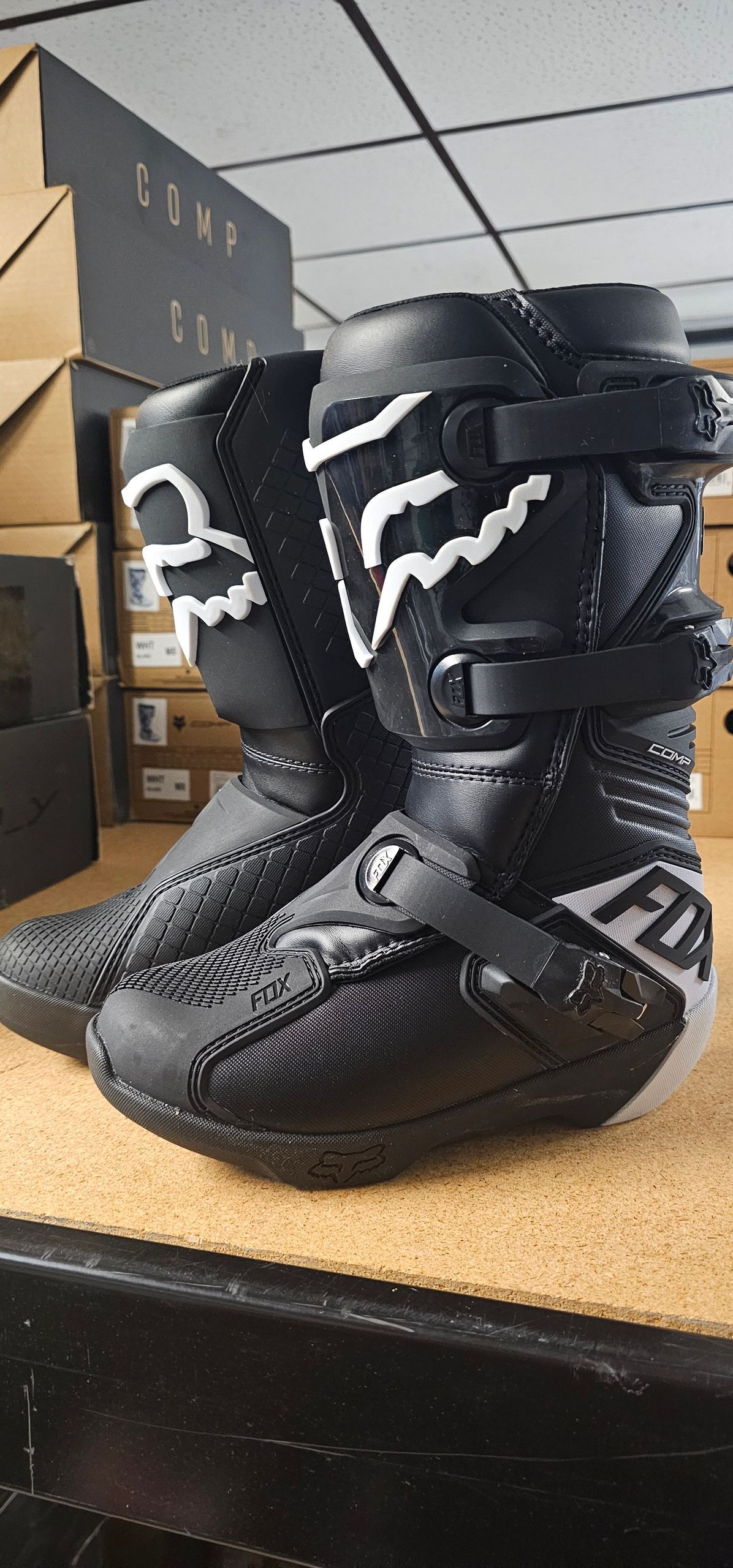 FOX RACING YOUTH COMP BOOTS BLACK/WHITE