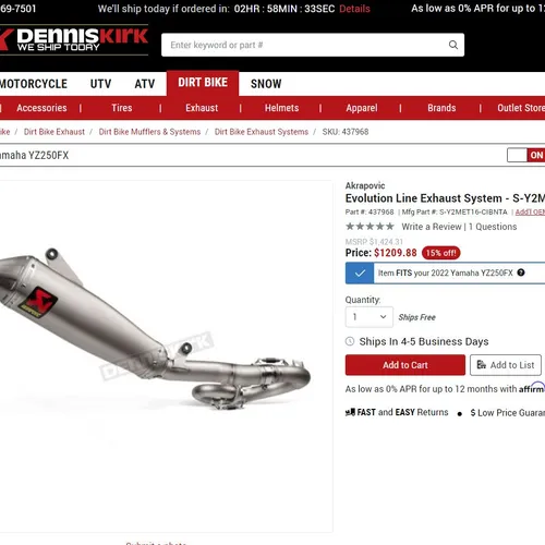 Akrapovic Exhaust Yamaha YZ250F/FX/WR 2019-2023