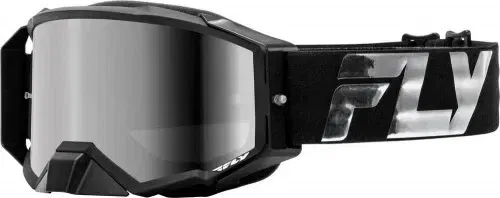 Fly Racing Zone Elite Black Silver Mirror Smoke Lens Motocross ATV Goggles Adult