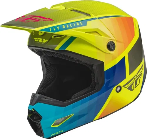 Fly Racing Kinetic Drift Blue Gray Yellow Motocross BMX Helmet Youth Medium