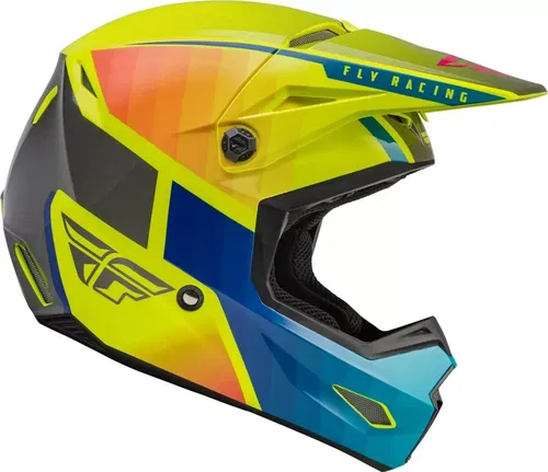 Fly Racing Kinetic Drift Blue Gray Yellow Motocross BMX Helmet Youth Medium