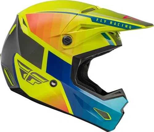 Fly Racing Kinetic Drift Blue Gray Yellow Motocross BMX Helmet Youth Medium