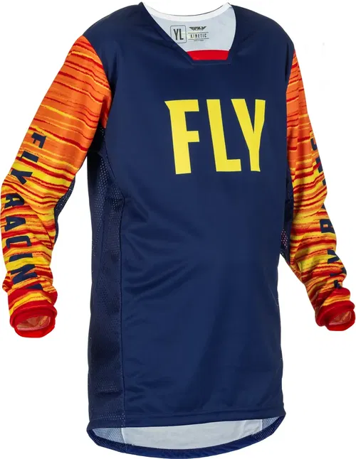 Fly Racing Kinetic Wave Navy Yellow Red Motocross ATV BMX Jersey Youth Large