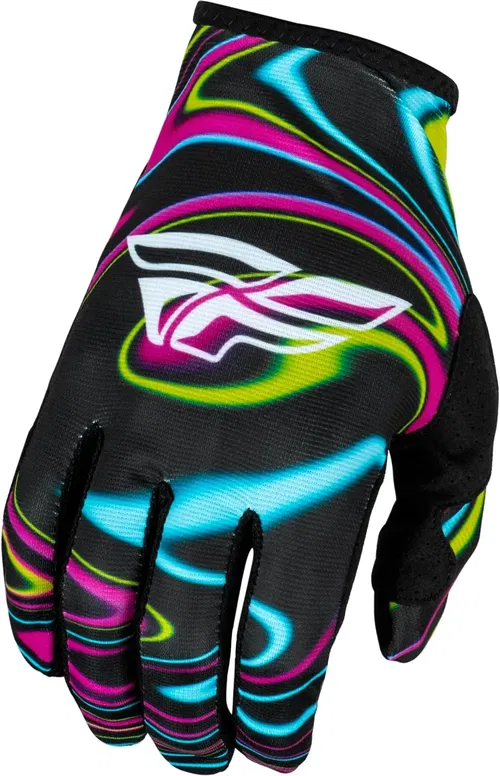 Fly Racing Lite Warped Black Pink Blue Motocross ATV BMX Gloves Adult S