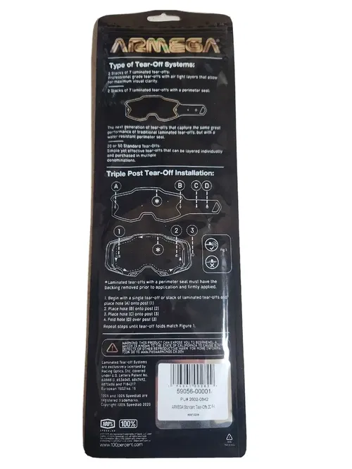 100% Percent Brand Armega Goggle Standard Tear Offs 20 Pack
