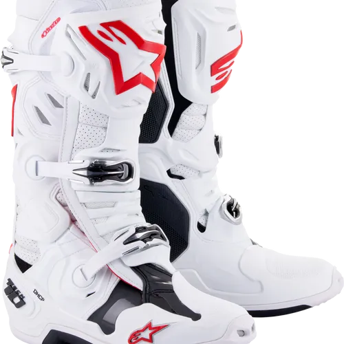 ALPINESTARS TECH 10 SUPERVENTED BOOTS WHITE/BRIGHT RED SZ 9