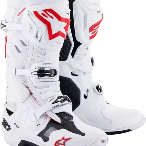 ALPINESTARS TECH 10 SUPERVENTED BOOTS WHITE/BRIGHT RED SZ 11