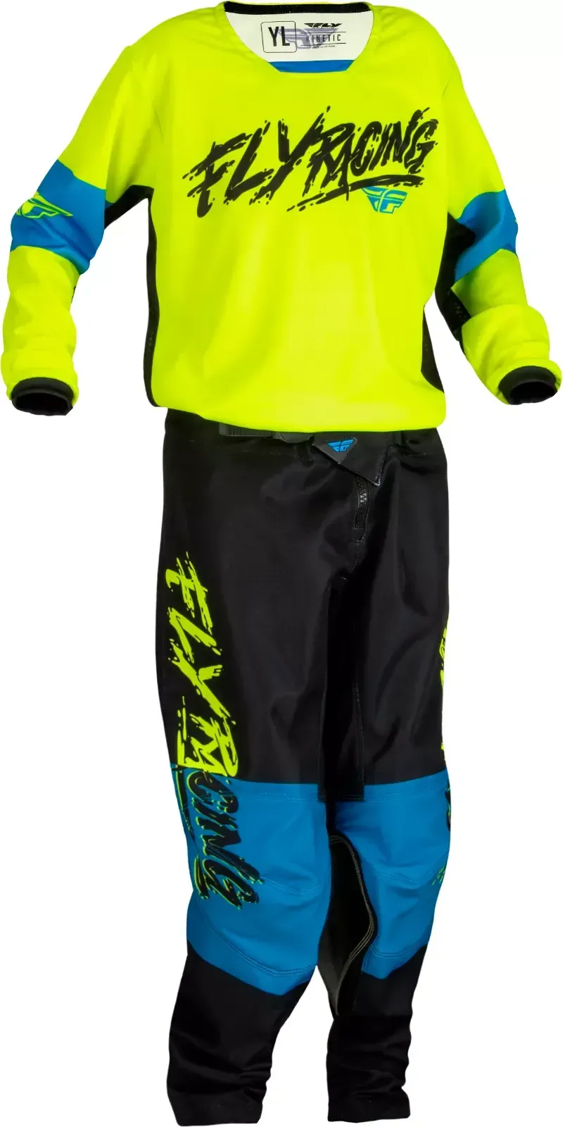 Fly Racing Youth Kinetic Khaos Hi-Vis/Black/Cyan Large/26