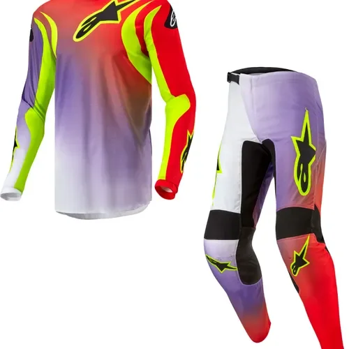 2024 Alpinestars Fluid LUCENT Adult Pant Jersey Gear Combo Neon Red Yellow Purp