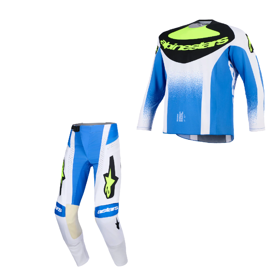 2026 Alpinestars Techstar Knif Jersey + Pant Set UCLA Blue/Flo Yellow Black