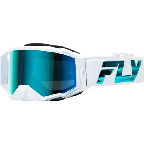 FLY RACING ZONE ELITE GOGGLE WHITE/TEAL W/ BLUE/TEAL MIR/SKY BLUE LENS